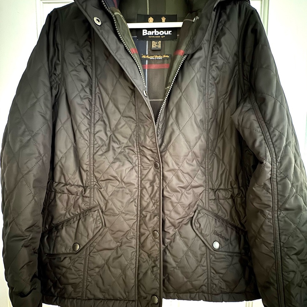 Barbour Women's Millfire Quilted Utility Jacket-Black with Detachable Hood US 14 - Picture 2 of 16